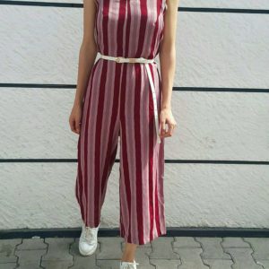 İp Askılı Boyuna Çizgili Tulum