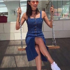 Askılı Önü Düğmeli Elbise