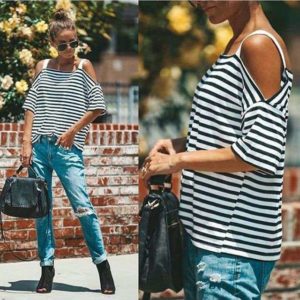 Enine Çizgili Askılı Bluz