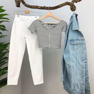 Çizgili Crop T shirt