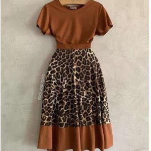 Leopar Desenli Kumaş Elbise