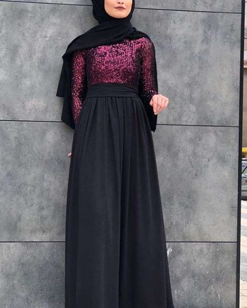 Pul Payetli Kuşaklı Tesettür Elbise