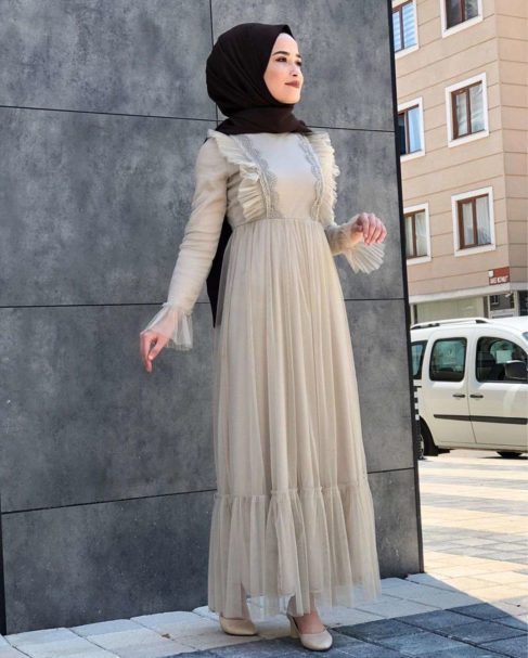 Fırfırlı Tesettür Abiye Elbise