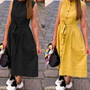 Düğmeli Kolsuz Elbise