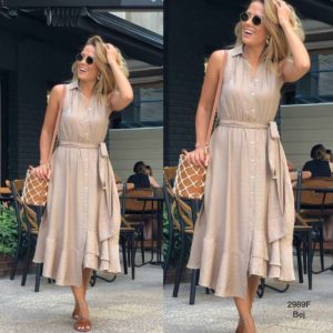 Polo Yaka Kuşaklı Elbise