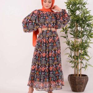 Desenli Astarlı Şifon Elbise
